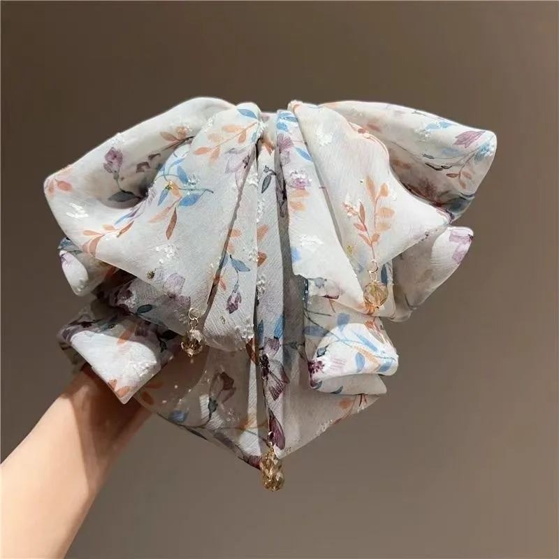 Cute Floral Bow Tie Ponytail Claw Clip, Half-Up Hair Accessory for the Back of the Head