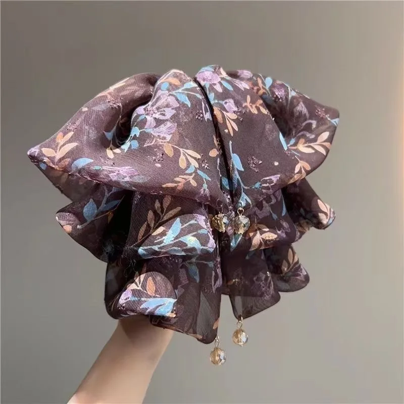 Cute Floral Bow Tie Ponytail Claw Clip, Half-Up Hair Accessory for the Back of the Head