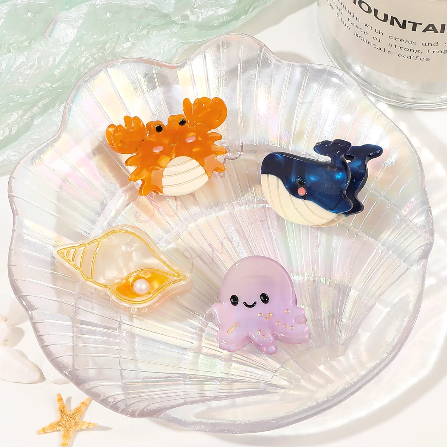 Small Delicate Cute Childs Acetate Hair Clips Cartoon Whale Seahorse Crab Starfish Hairpins Side Bangs Girls Hair Accessories