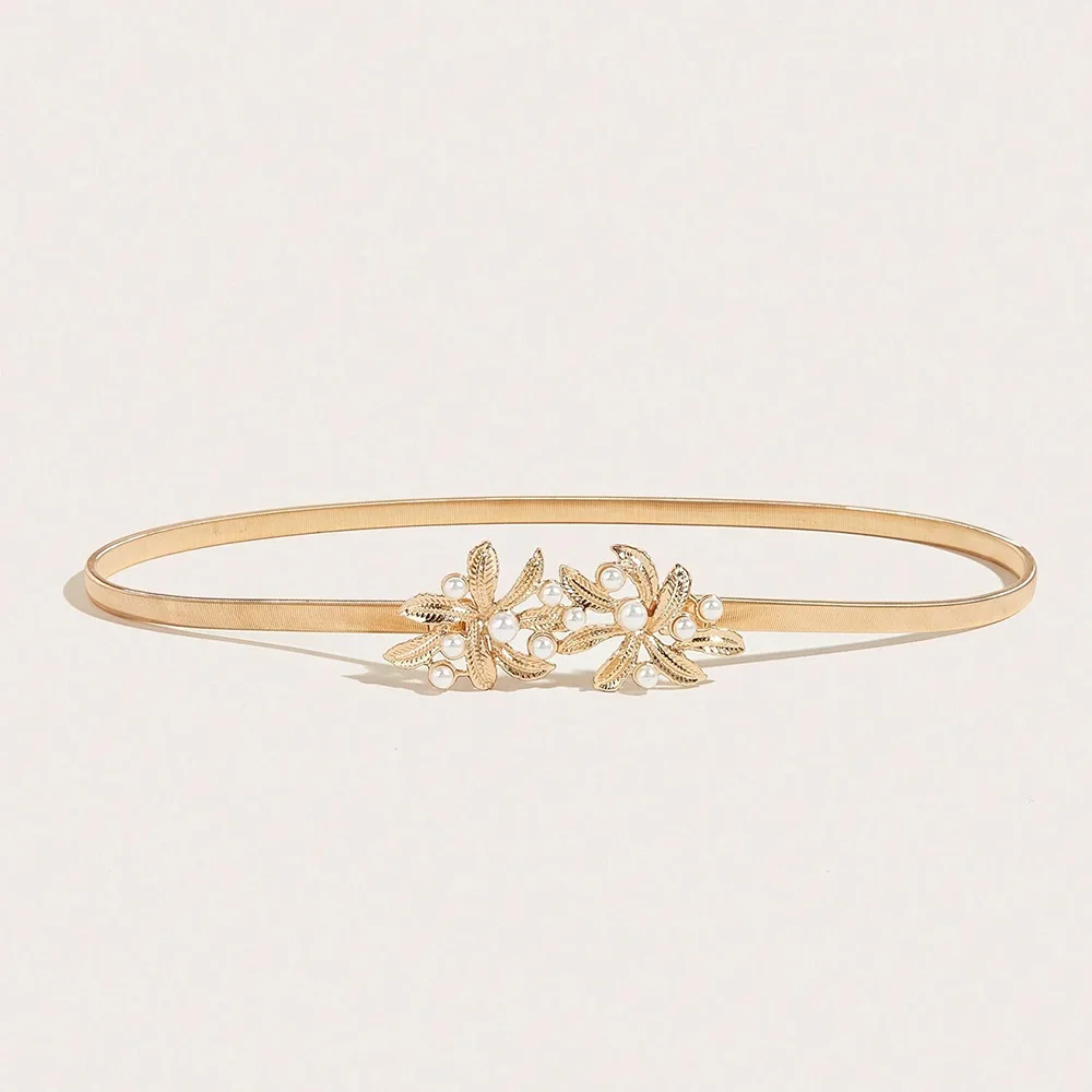 Fashion Waist Gold Chain Belt Female Pearl Elastic Silver Metal Belts for Women Designer Y2K Western Elastic Waistband Luxury