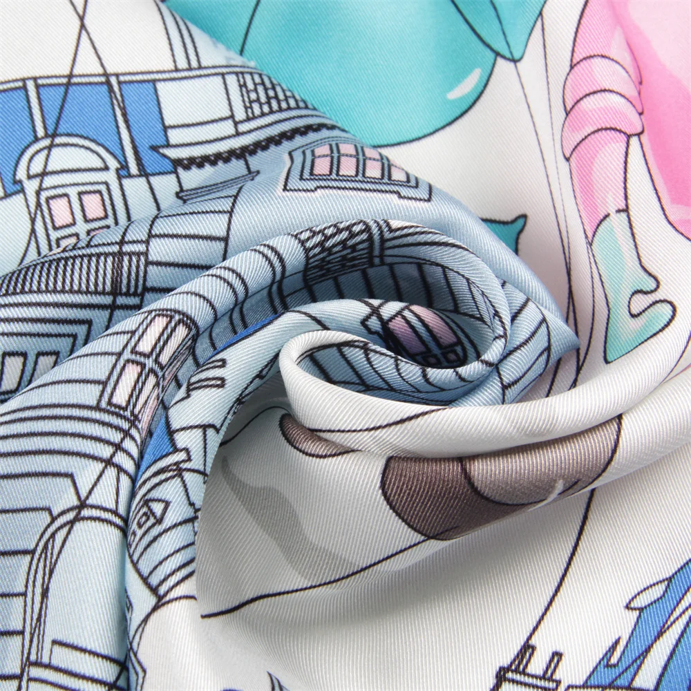 Silk Scarf Women Horse Printed Square Scarves Head Echarpes Silk Foulards Femme Wraps Beach Shawls Bandana Lady Hijabs 90CM