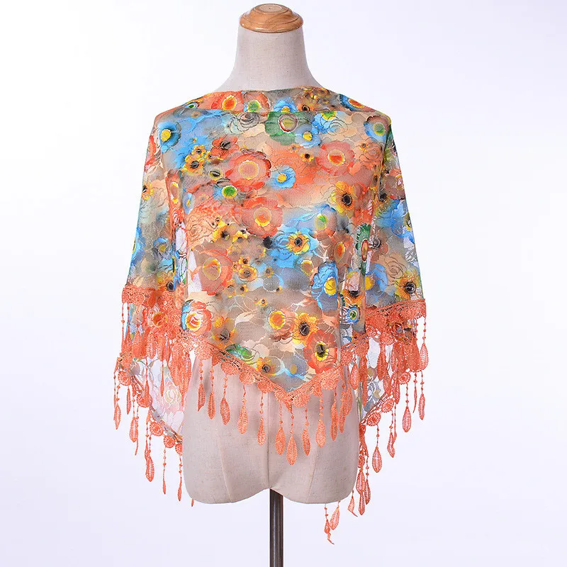 New Muslim Head Wrap Lace Tassel Triangle Scarf Women Flower Shawl Elegant Breathable Wedding Outdoor Accessories 50*150cm