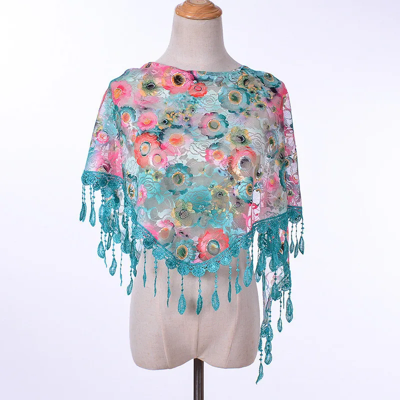 New Muslim Head Wrap Lace Tassel Triangle Scarf Women Flower Shawl Elegant Breathable Wedding Outdoor Accessories 50*150cm