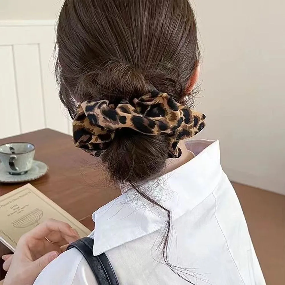 Leopard Print Hair Tie Korea Fashion Hair Rope Oversized Scrunchie For Women High Elasticity Elastic Hair Band Hair Accessories