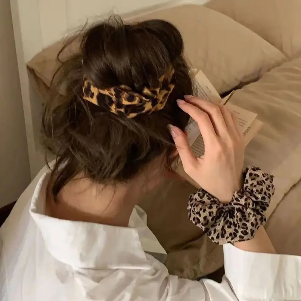Leopard Print Hair Tie Korea Fashion Hair Rope Oversized Scrunchie For Women High Elasticity Elastic Hair Band Hair Accessories
