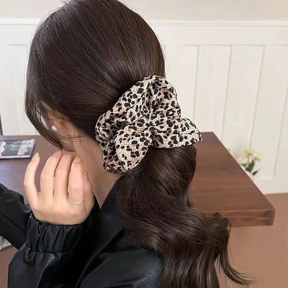 Leopard Print Hair Tie Korea Fashion Hair Rope Oversized Scrunchie For Women High Elasticity Elastic Hair Band Hair Accessories