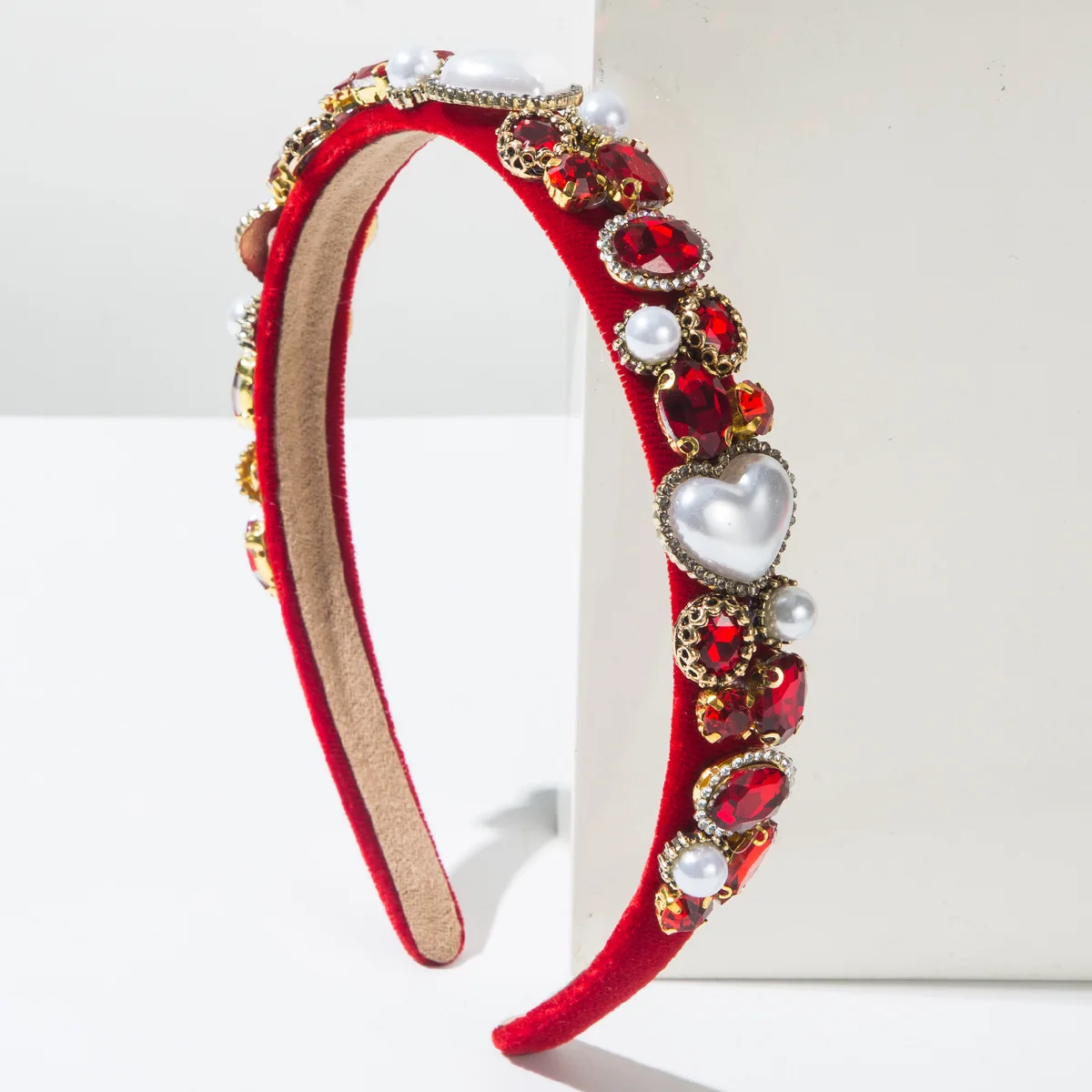 Pink Valentine's Day Baroque Full Diamond Love Pearl Versatile Headband Party Holiday Hair Accessories Girl