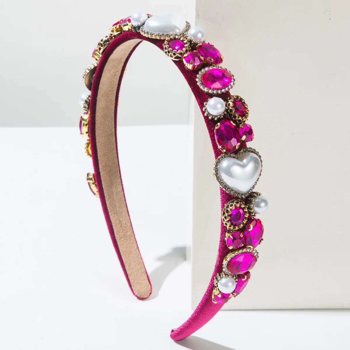 Pink Valentine's Day Baroque Full Diamond Love Pearl Versatile Headband Party Holiday Hair Accessories Girl