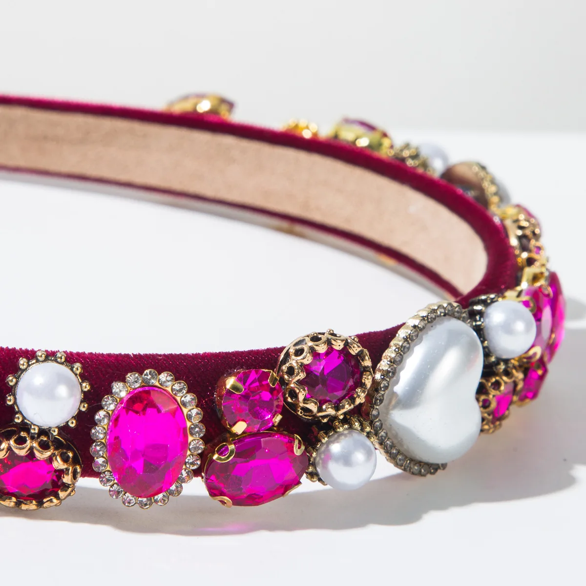 Pink Valentine's Day Baroque Full Diamond Love Pearl Versatile Headband Party Holiday Hair Accessories Girl