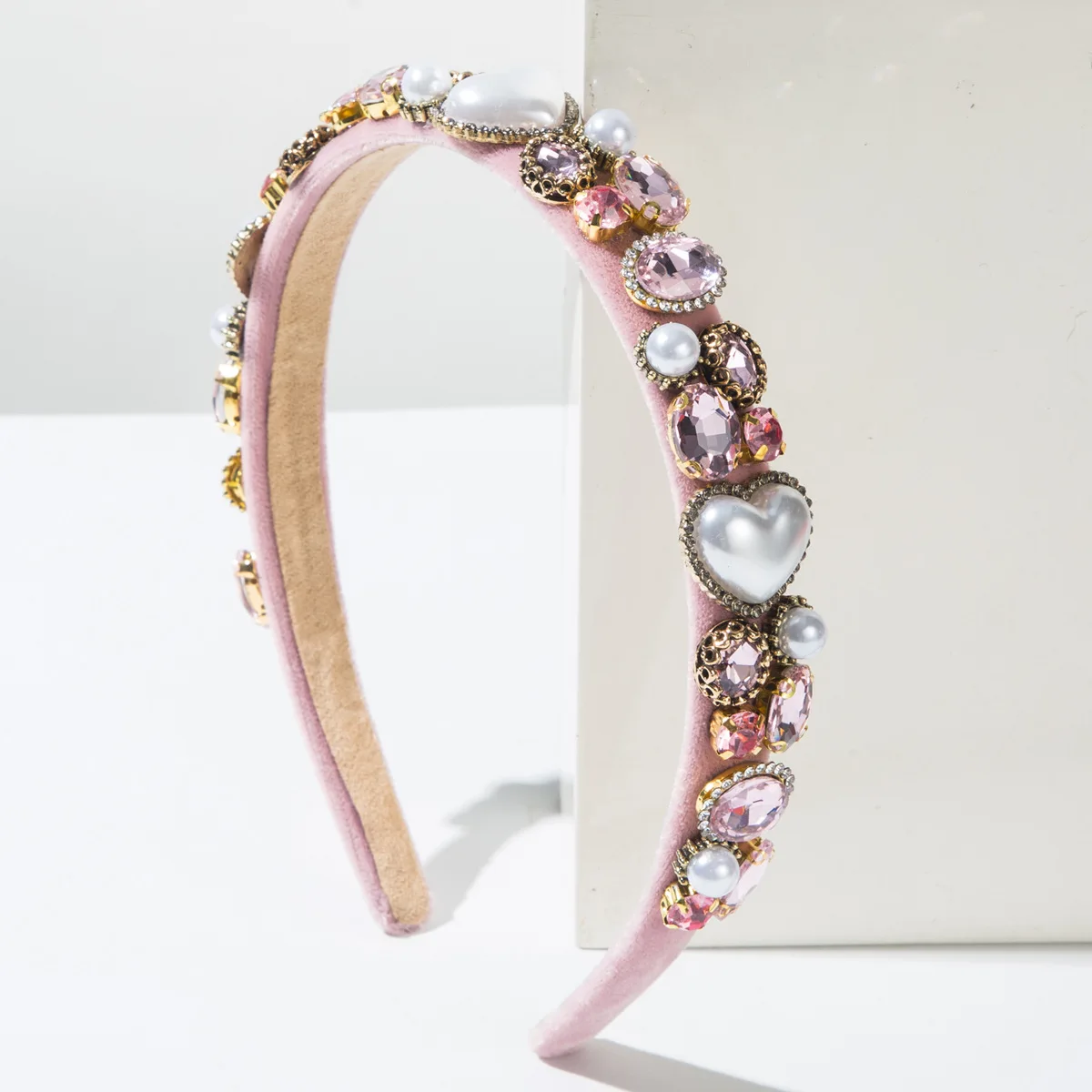 Pink Valentine's Day Baroque Full Diamond Love Pearl Versatile Headband Party Holiday Hair Accessories Girl