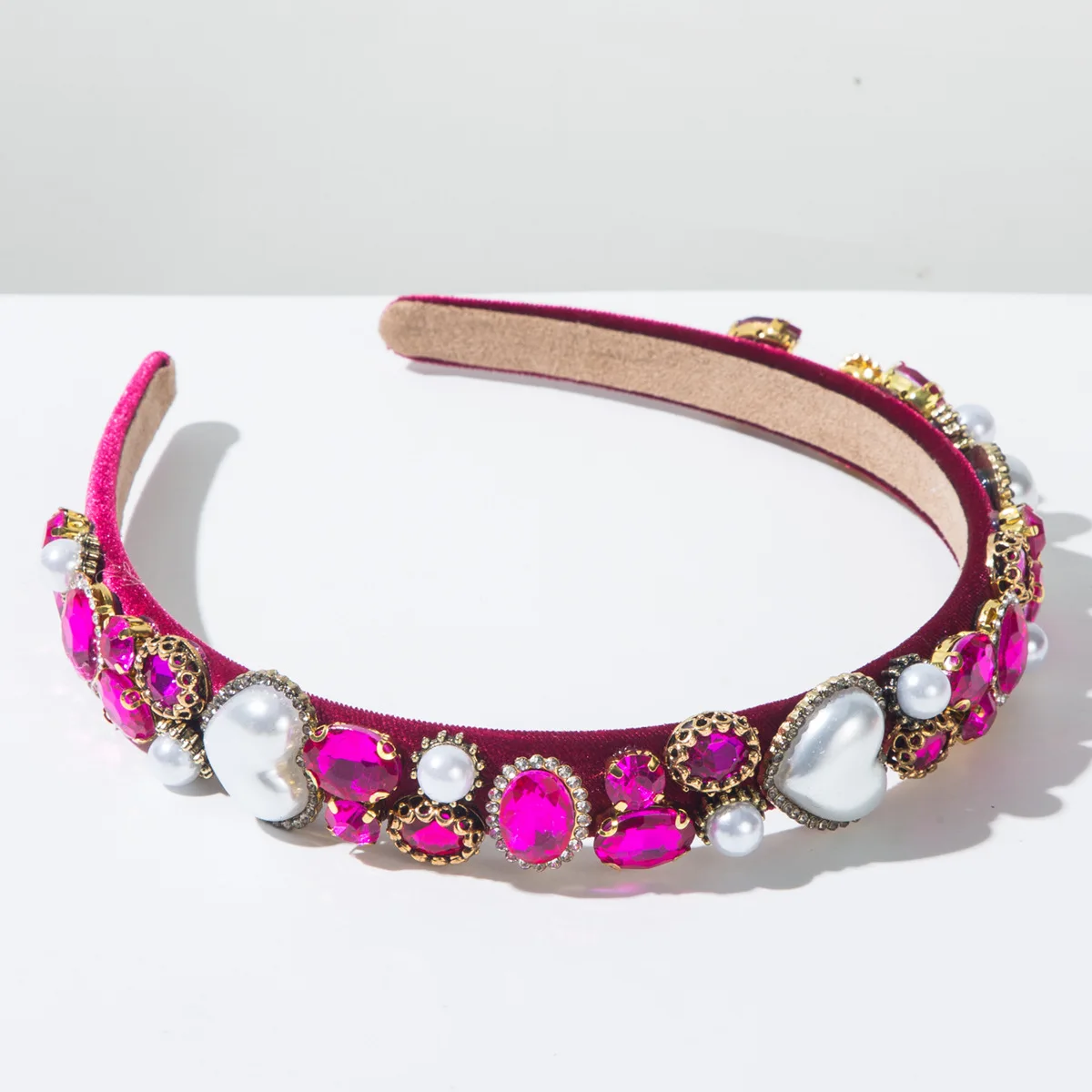 Pink Valentine's Day Baroque Full Diamond Love Pearl Versatile Headband Party Holiday Hair Accessories Girl