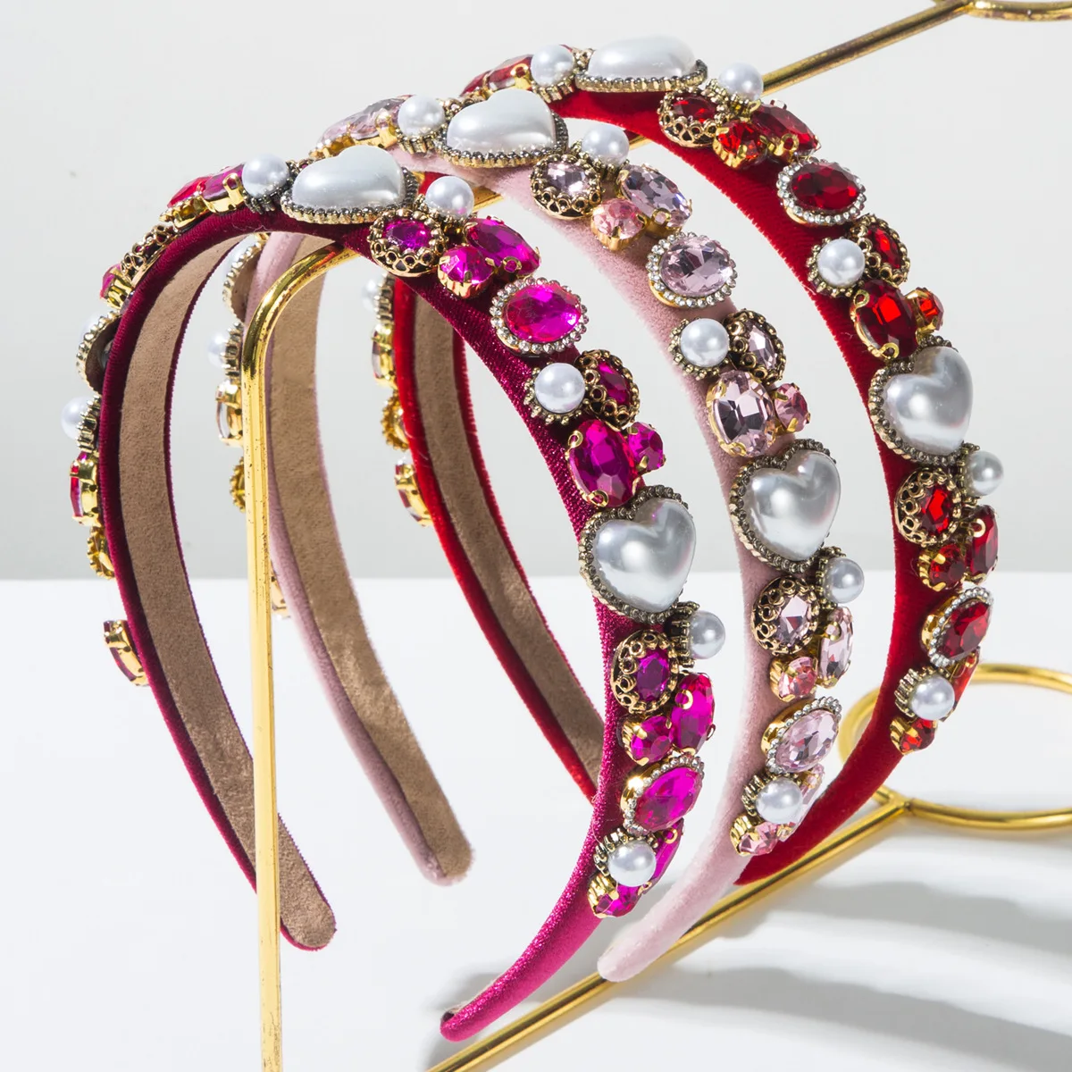Pink Valentine's Day Baroque Full Diamond Love Pearl Versatile Headband Party Holiday Hair Accessories Girl
