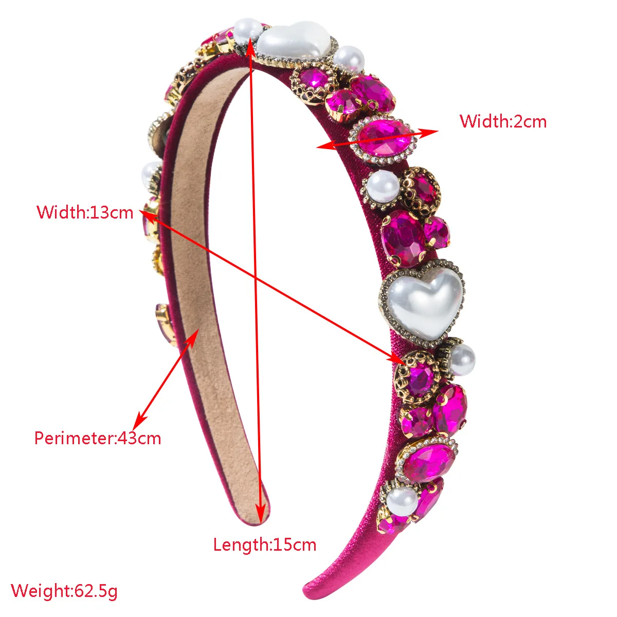 Pink Valentine's Day Baroque Full Diamond Love Pearl Versatile Headband Party Holiday Hair Accessories Girl