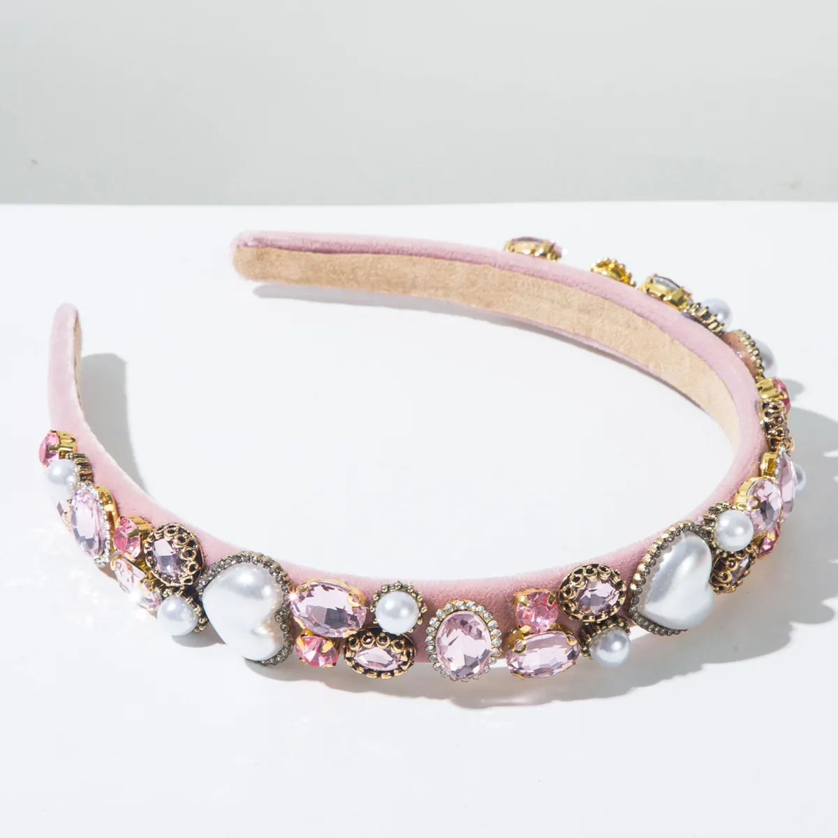 Pink Valentine's Day Baroque Full Diamond Love Pearl Versatile Headband Party Holiday Hair Accessories Girl