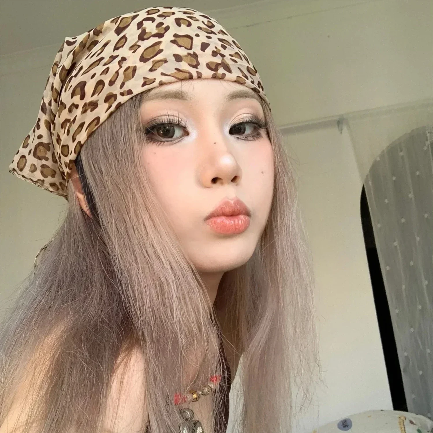Y2K Retro Leopard Headscarf Women Girl High Quality Comfortable Fashion Headscarf Warm Versatile Party Scarf Exquisite Accessory