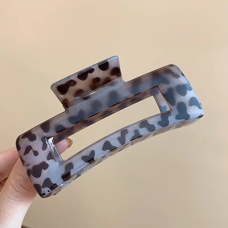 Leopard Print Large Square Hollowed Acrylic Crab Hair Clip Back Head Updo Temperament Simple Shark Clip New Vintage Accessories
