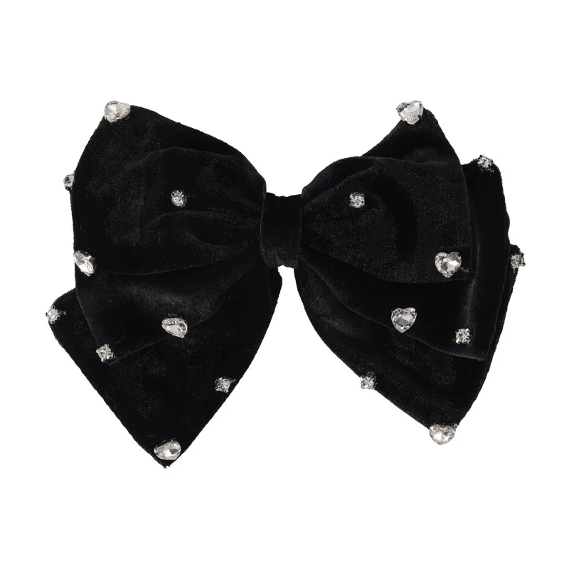 Luxury Bow Love Rhinestone Hairpins Fashion Black Velvet Large HairClips for Women Girls Sweet Temperament Barrettes Headdress