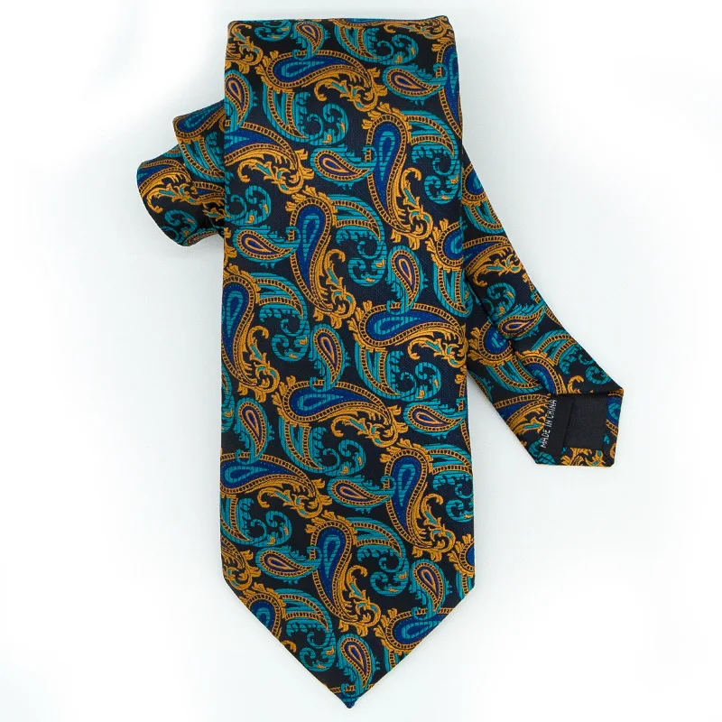 Teal Green Solid Paisley Wedding Tie For Men Fashion Design Quality Hanky Cufflink Men Gift Necktie Set