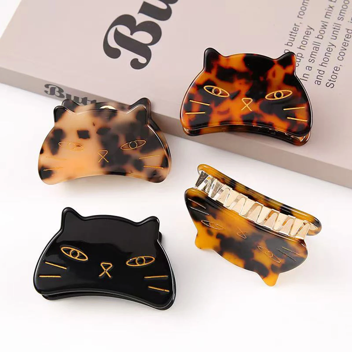 1pc elegant acetate cat grab clip metal tooth hairpin, ladies back of the head disc hair gripper, cute sweet hair scratch
