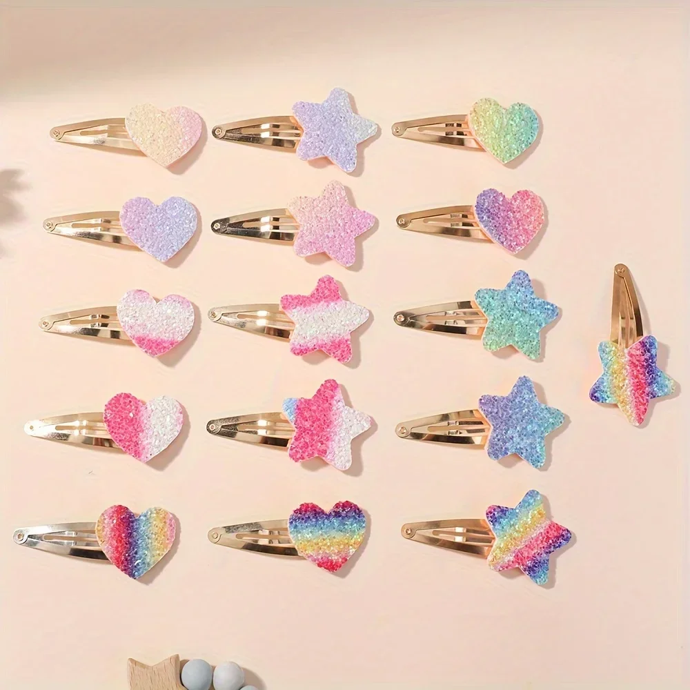 16Pcs Geometric Hair Clip Glitter DropletColorful Gradient Children Bangs BB Alloy Hairpins Girls Headclips Hair Accessories