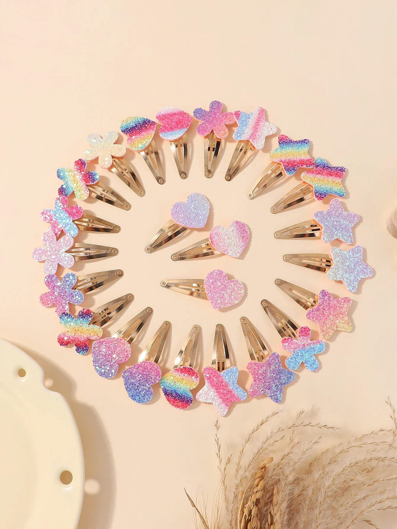 16Pcs Geometric Hair Clip Glitter DropletColorful Gradient Children Bangs BB Alloy Hairpins Girls Headclips Hair Accessories
