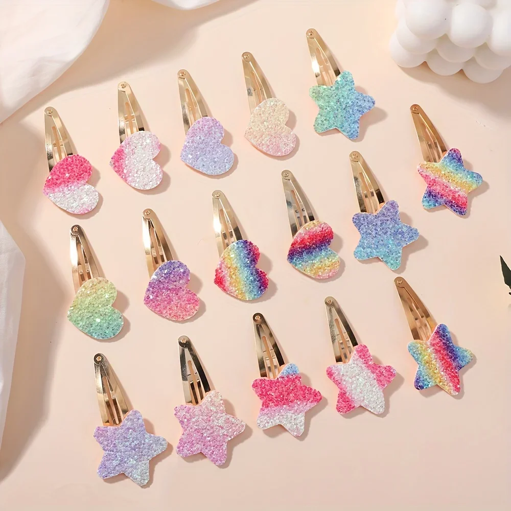 16Pcs Geometric Hair Clip Glitter DropletColorful Gradient Children Bangs BB Alloy Hairpins Girls Headclips Hair Accessories