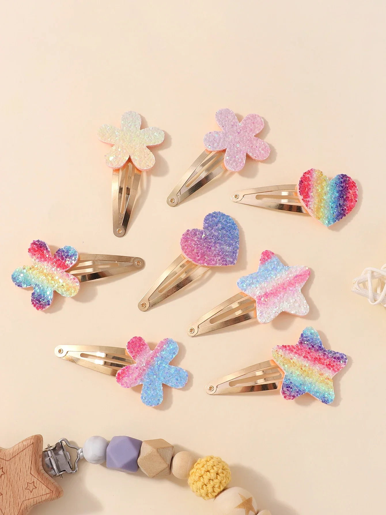 16Pcs Geometric Hair Clip Glitter DropletColorful Gradient Children Bangs BB Alloy Hairpins Girls Headclips Hair Accessories