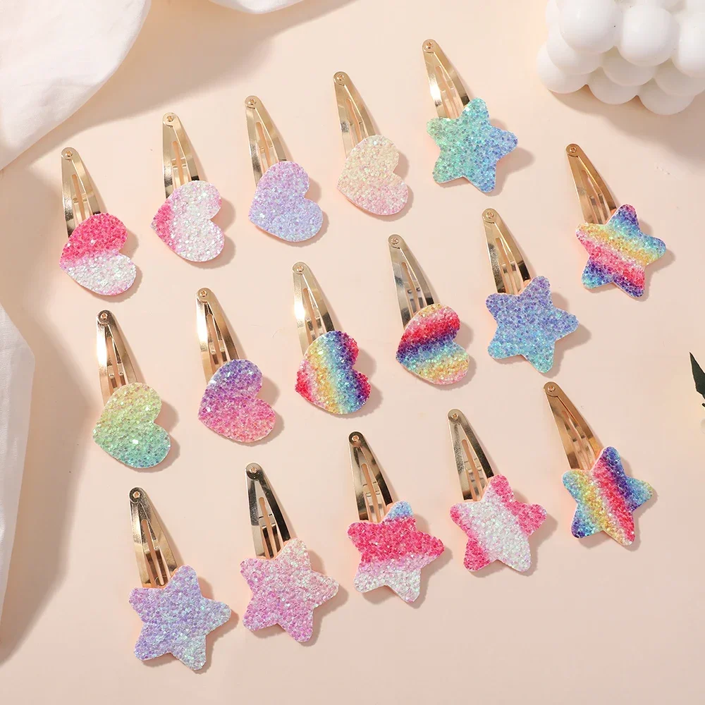 16Pcs Geometric Hair Clip Glitter DropletColorful Gradient Children Bangs BB Alloy Hairpins Girls Headclips Hair Accessories