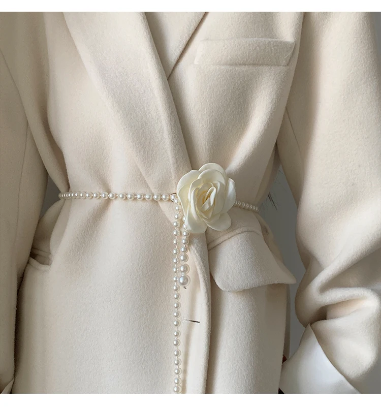 1pcs Pearl Waist Belt Women's New Style Camellia Decorative Versatile Waist Belt Matching Dress Coat Jacket Fashion Elegant Belt