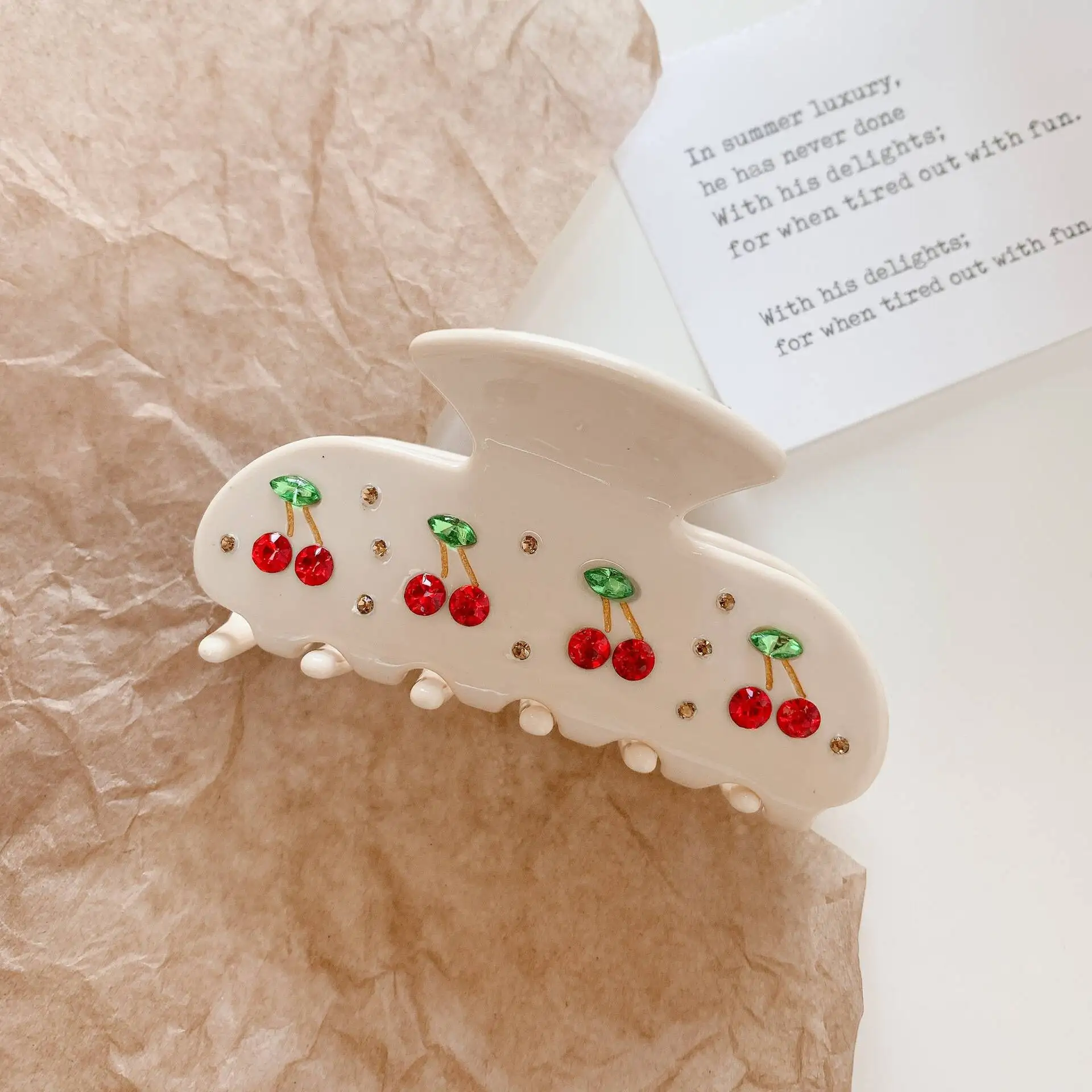 Cute Cherry Pie Acetate Hair Clip, Back of the Head Updo Claw Clip, Nice Hair Accessories New Design Rhinestone Hair Ornament