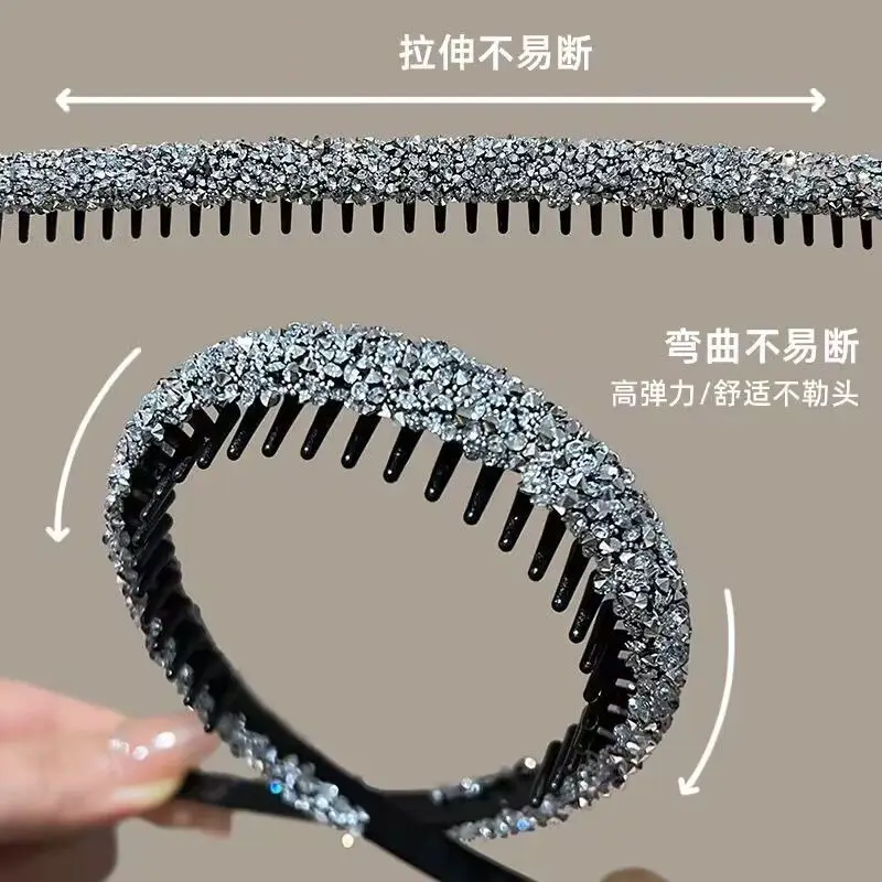 Luxury Crystal Beads Hair Bands Women Girls Headwear Tooth Elastic Headbands Shiny Hair Hoops Accessories