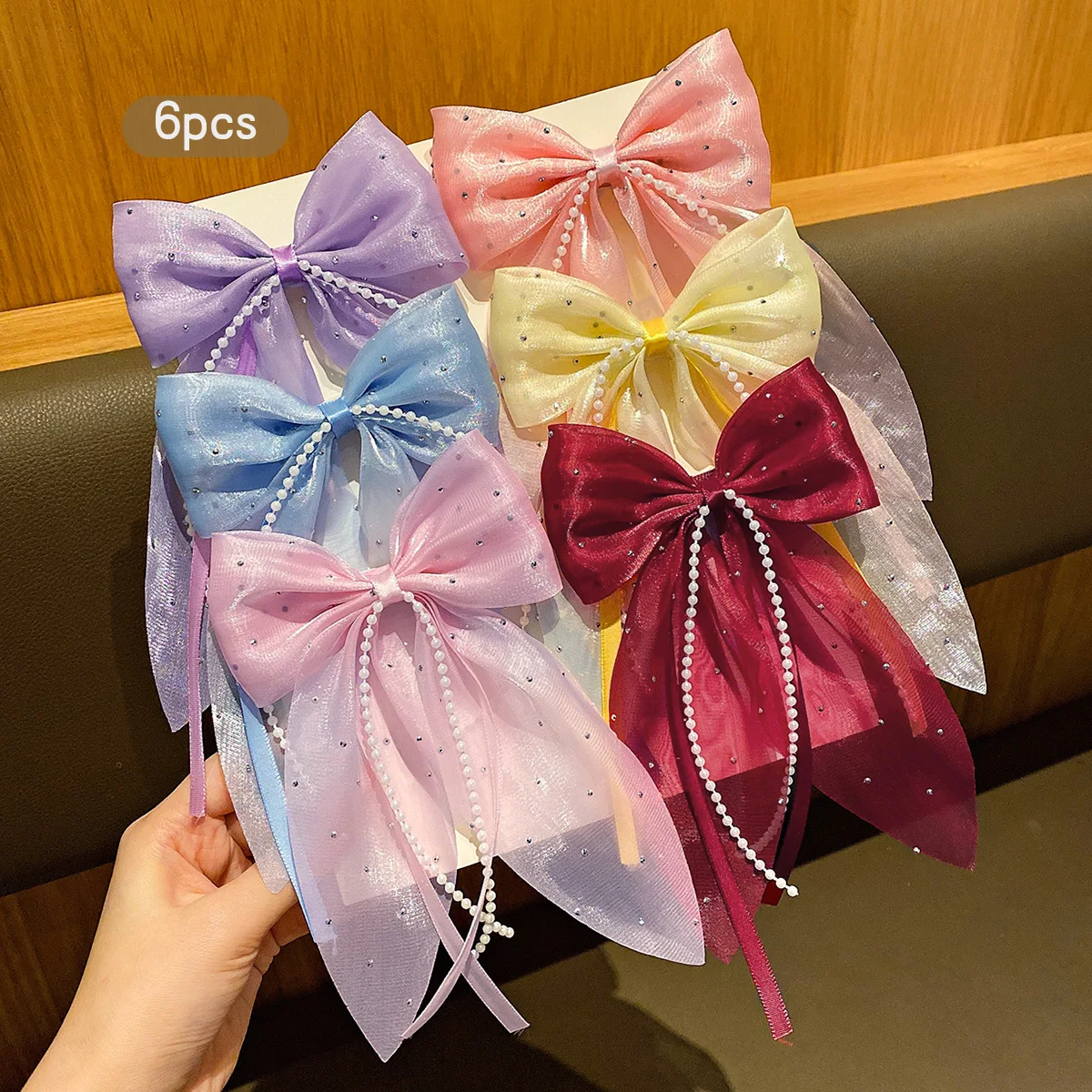 6 colorful sweet and stylish fabric bow hair clips, fashionable hair accessories suitable for daily use