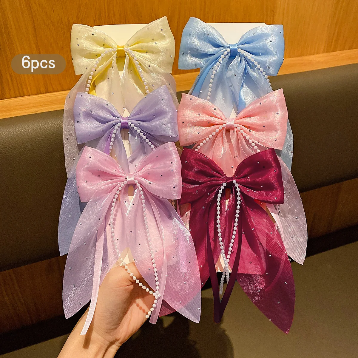 6 colorful sweet and stylish fabric bow hair clips, fashionable hair accessories suitable for daily use