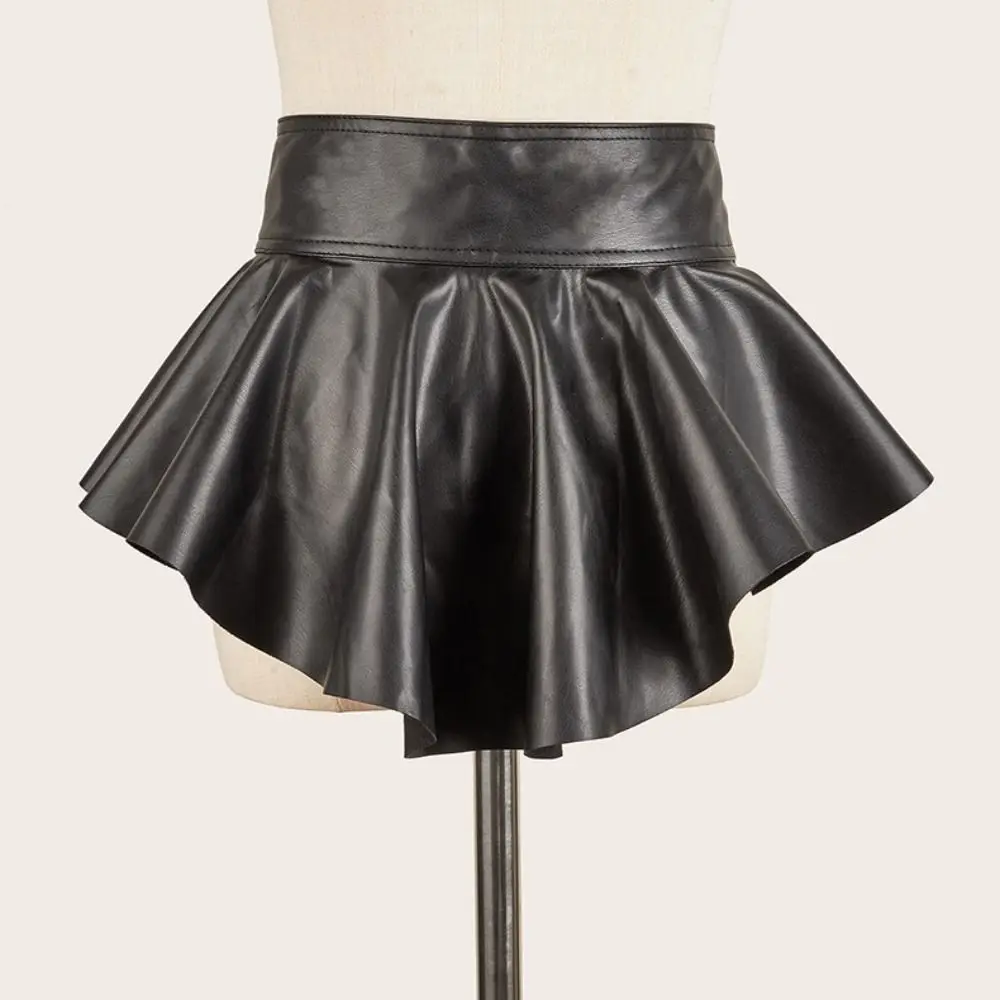 Black Wide Corset Belt Dress Decorative Slimming Belt Layered Swallow Tail Waist Seal Lace-up PU Leather Waistband