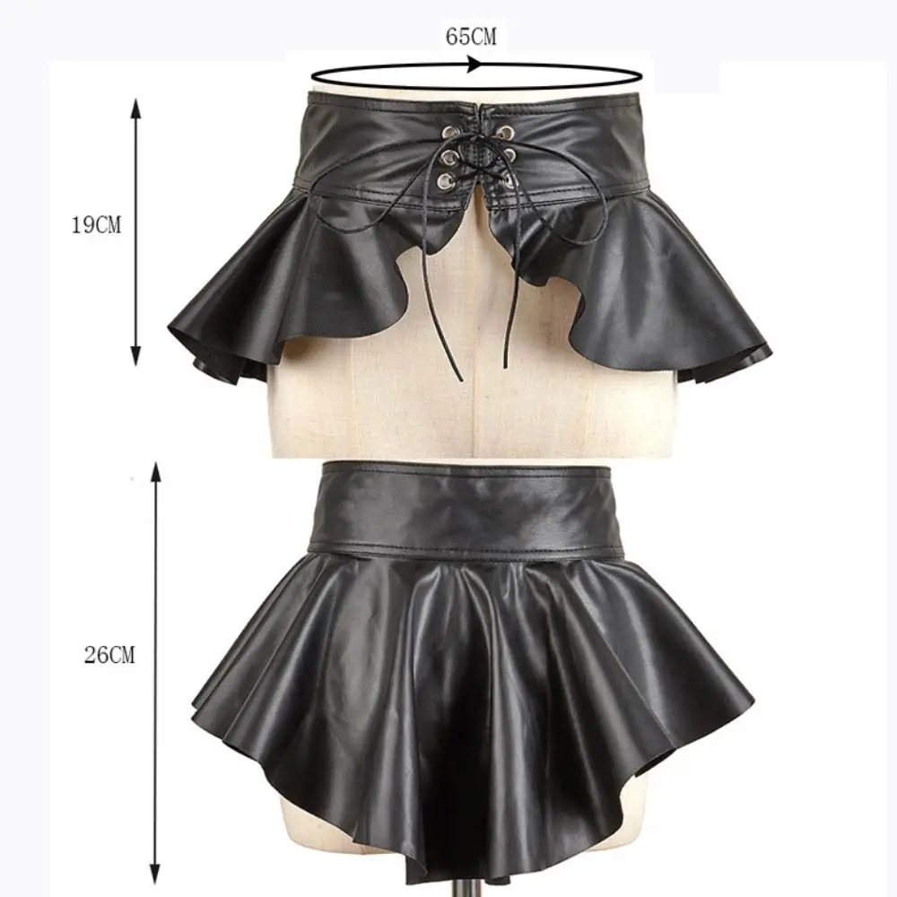 Black Wide Corset Belt Dress Decorative Slimming Belt Layered Swallow Tail Waist Seal Lace-up PU Leather Waistband