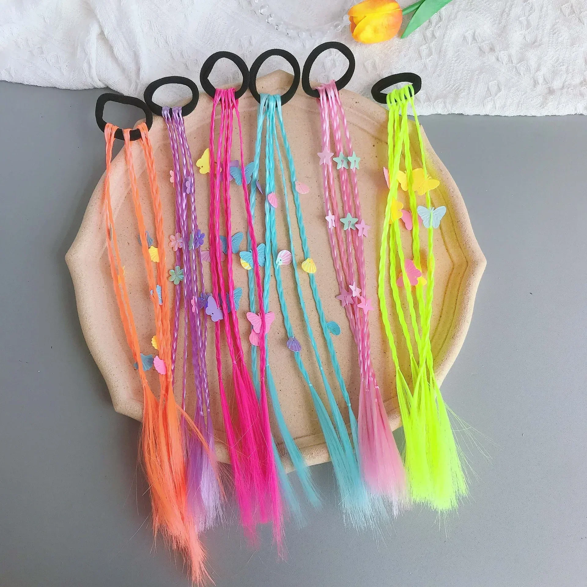 Women Girls Colorful Butterfly Wigs Hairclip Ponytail Holder Princess Bows Unicorn Braid Headwear Ornaments Hair Accessories