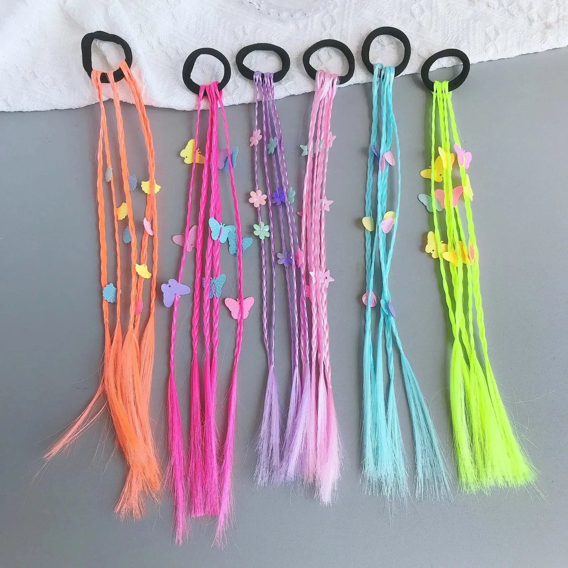 Women Girls Colorful Butterfly Wigs Hairclip Ponytail Holder Princess Bows Unicorn Braid Headwear Ornaments Hair Accessories