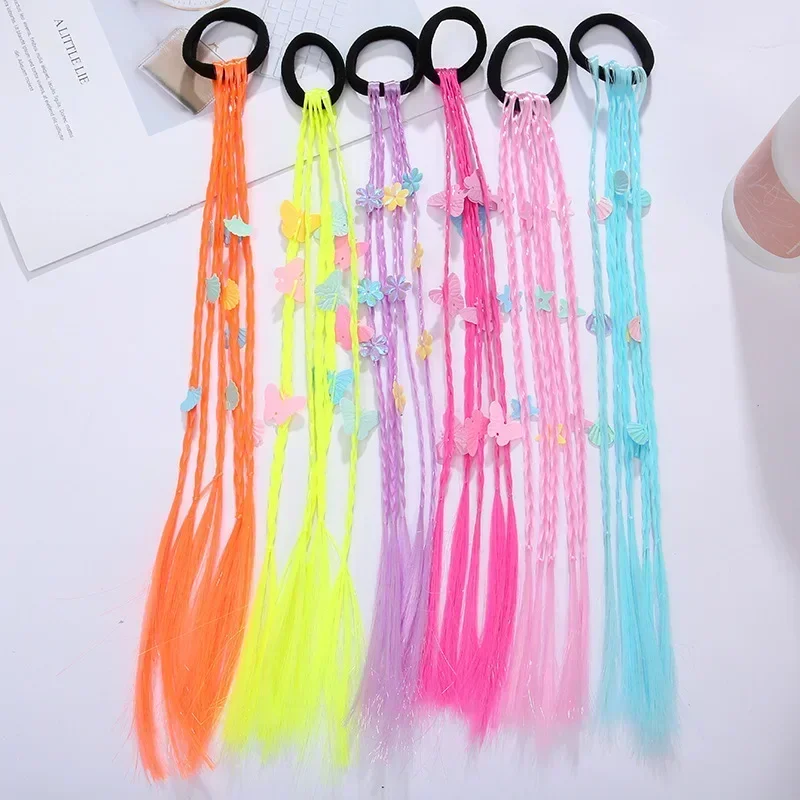 Women Girls Colorful Butterfly Wigs Hairclip Ponytail Holder Princess Bows Unicorn Braid Headwear Ornaments Hair Accessories