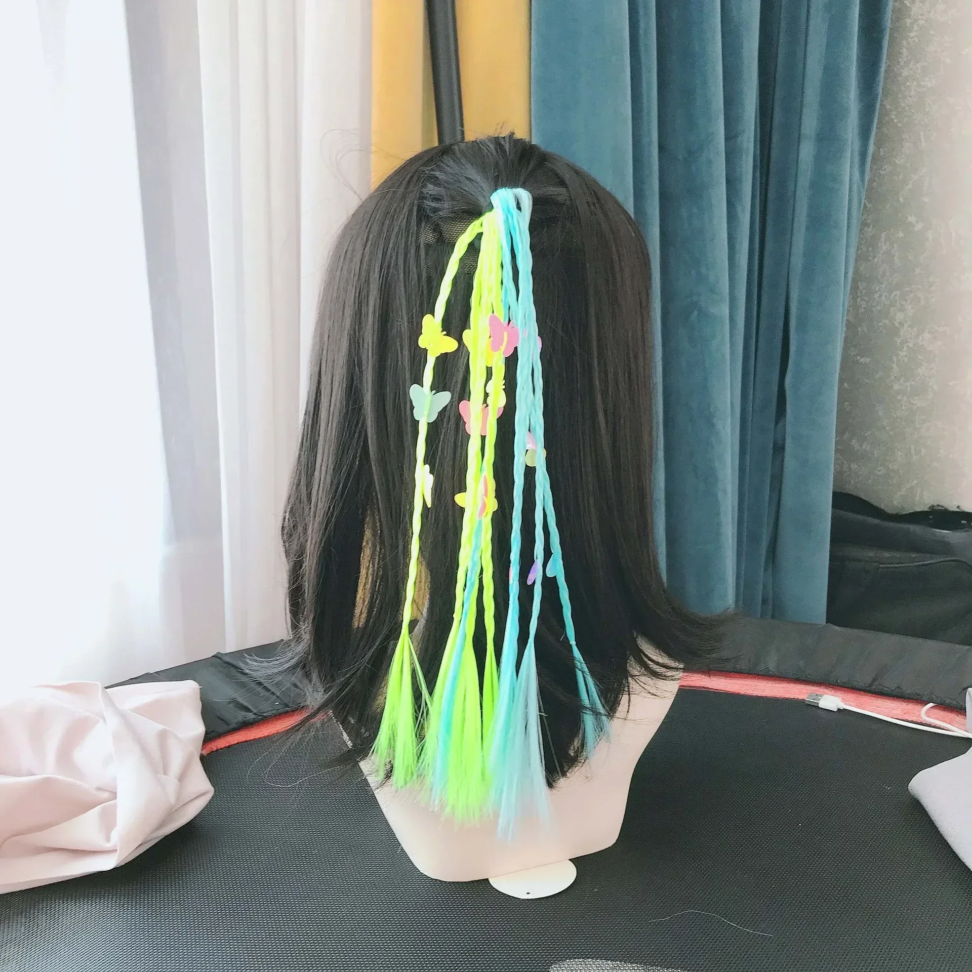 Women Girls Colorful Butterfly Wigs Hairclip Ponytail Holder Princess Bows Unicorn Braid Headwear Ornaments Hair Accessories