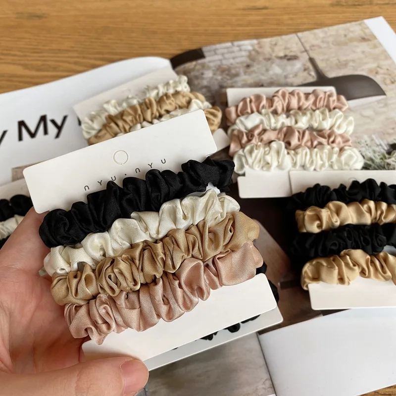 4pcs Pure Silk Small Scrunchie Set for women satin hair rubber bands girls elastic hair tie black hair rope Hair Accessories
