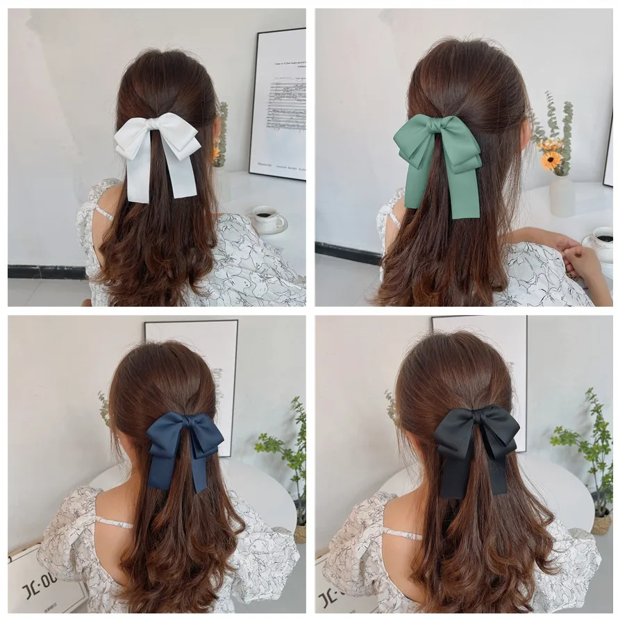 Wholesale 1Pc/lot Women's Bows Hairclip Solid Color sweet Bow Barrettes for College Girl Hairgrip for Hair Headwear Accessorries