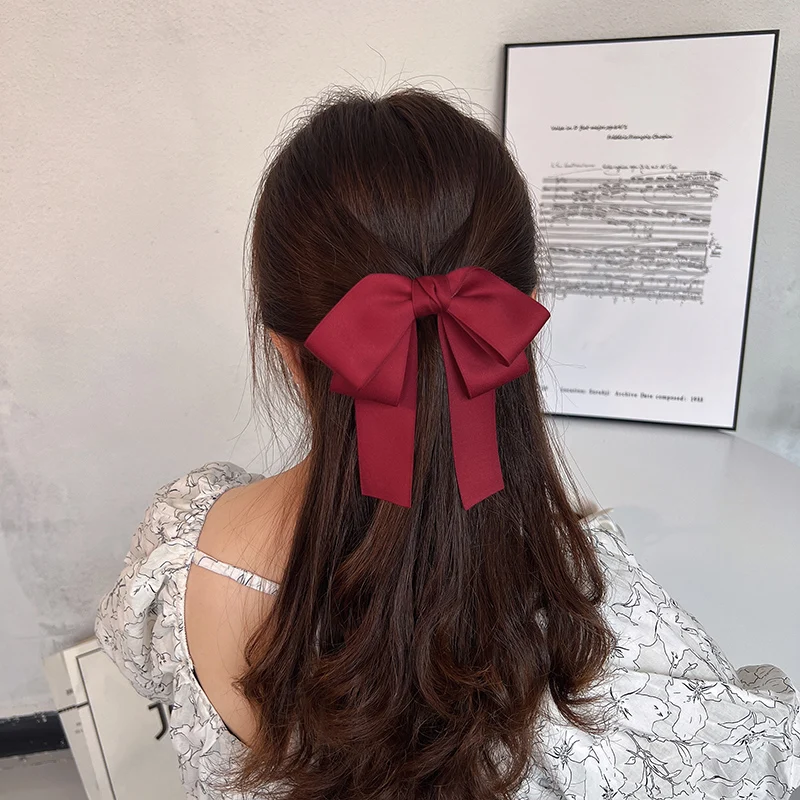 Wholesale 1Pc/lot Women's Bows Hairclip Solid Color sweet Bow Barrettes for College Girl Hairgrip for Hair Headwear Accessorries