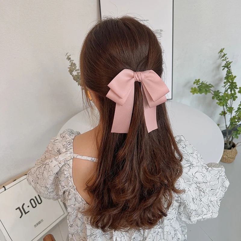 Wholesale 1Pc/lot Women's Bows Hairclip Solid Color sweet Bow Barrettes for College Girl Hairgrip for Hair Headwear Accessorries
