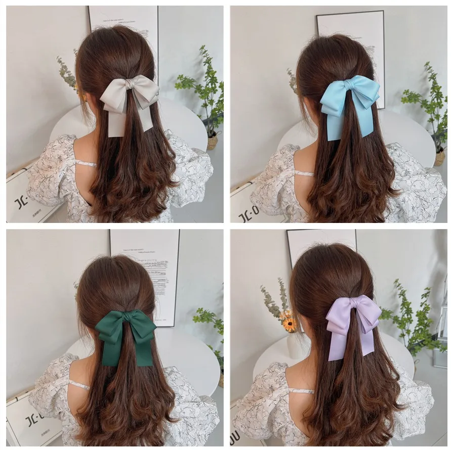 Wholesale 1Pc/lot Women's Bows Hairclip Solid Color sweet Bow Barrettes for College Girl Hairgrip for Hair Headwear Accessorries