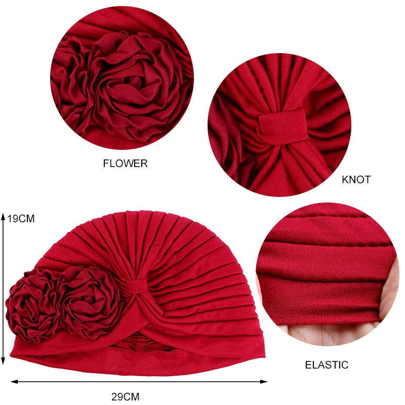 Muslim Fashion Flower Hijab Turban Ethnic Islamic Women Beanie Hat Hair Loss Chemo Headwear Head Wrap Cap Trendy Ladies Bandana