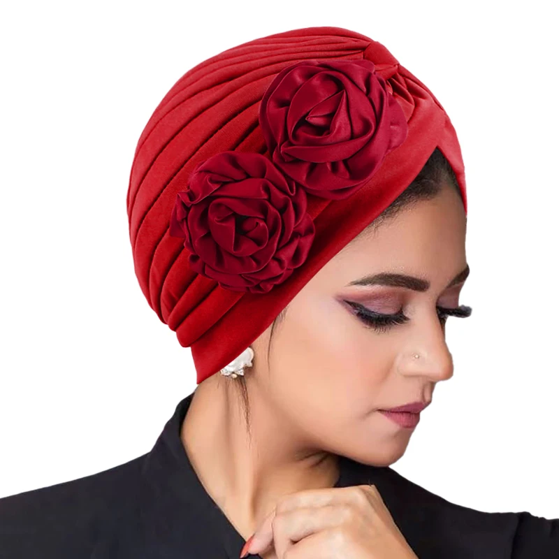 Muslim Fashion Flower Hijab Turban Ethnic Islamic Women Beanie Hat Hair Loss Chemo Headwear Head Wrap Cap Trendy Ladies Bandana