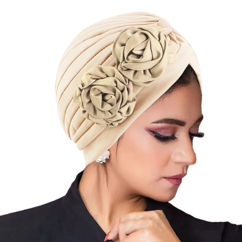 Muslim Fashion Flower Hijab Turban Ethnic Islamic Women Beanie Hat Hair Loss Chemo Headwear Head Wrap Cap Trendy Ladies Bandana