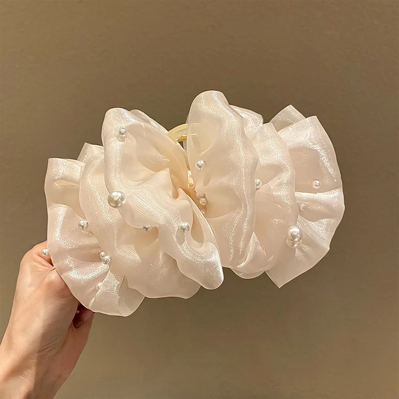 Elegant Temperament Pearl Big Bubble Hair Clip for Woman Shark Clip Fashion Girls Back Head Hair Clamp