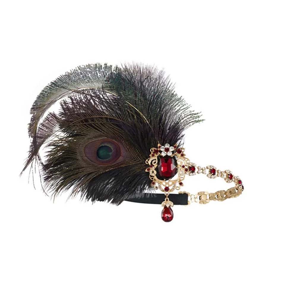 1920s Flapper Peacock Feather Headband Roaring 20s Showgirl Hair band Great Gatsby Hair Accessories 머리띠 резинки для волос 헤어밴드