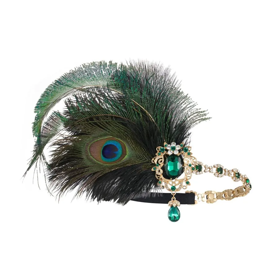 1920s Flapper Peacock Feather Headband Roaring 20s Showgirl Hair band Great Gatsby Hair Accessories 머리띠 резинки для волос 헤어밴드